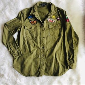 Love Tree Button Down Green Shirt